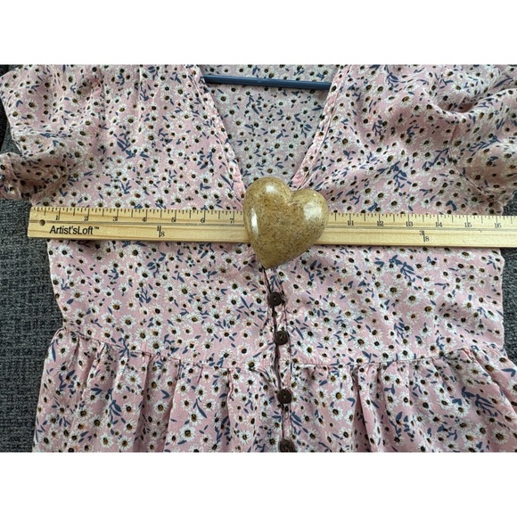Romwe Pink Floral Ruffle Button Front Short Sleeve Mini Dress Women Size S - Picture 4 of 12